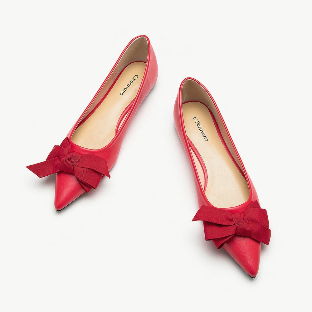 C. Padrino Red Bow Pointed-Toe Flats